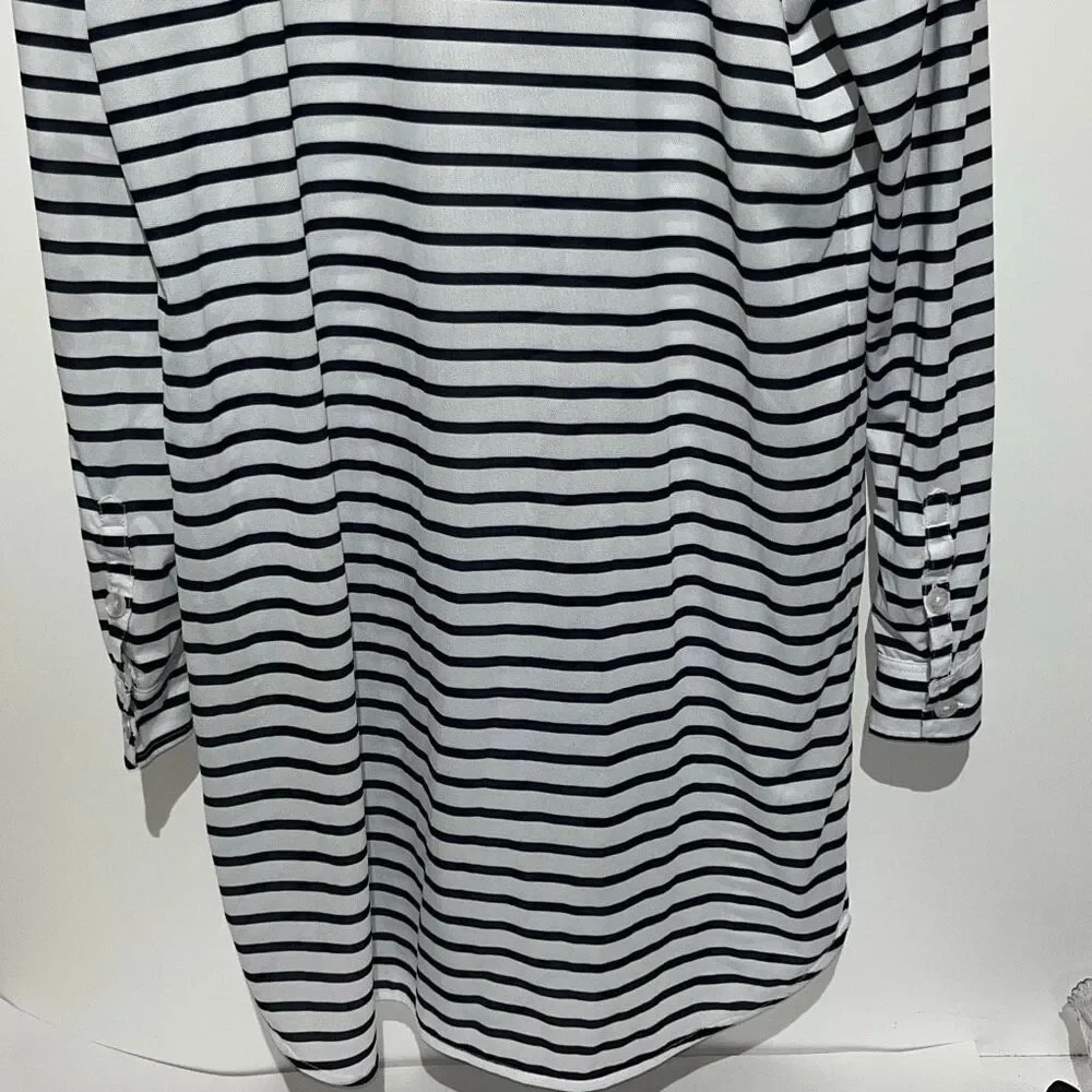 Hiho Womens Navy Blue White Striped Long Sleeve Button Down Beach Cover Up Large